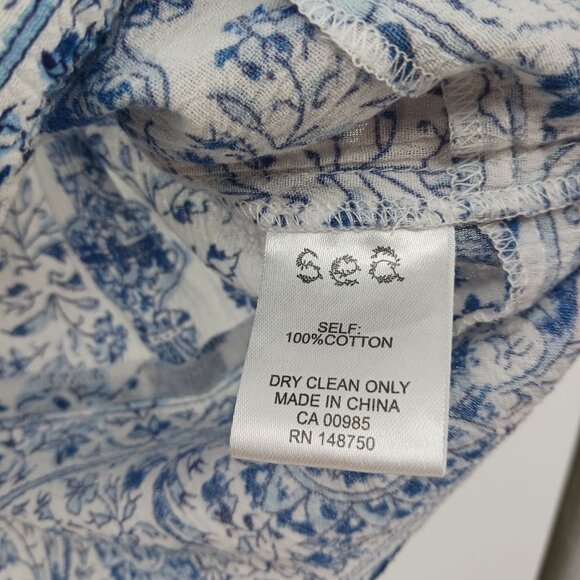 Sea New York Blue White Floral Ruffle Top Size 2 Tassel Tie Babydoll - Picture 8 of 9
